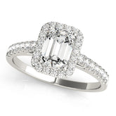 2 1/3 ctw Emerald Lab Grown Diamond Halo Pave Engagement Ring With Side Stones in White Gold